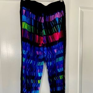 bebe multi-colored joggers, tapered at ankle.